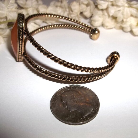 Peach Orange and Gold Cuff Bracelet Woman Fashion Accessory Jewelry Girl E10 - Picture 3 of 6